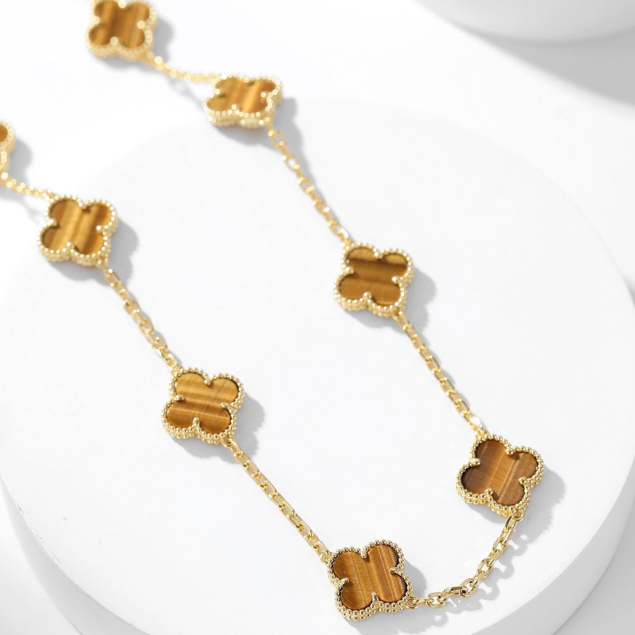 [Rosla]CLOVER 10 MOTIFS TIGER EYE NECKLACE