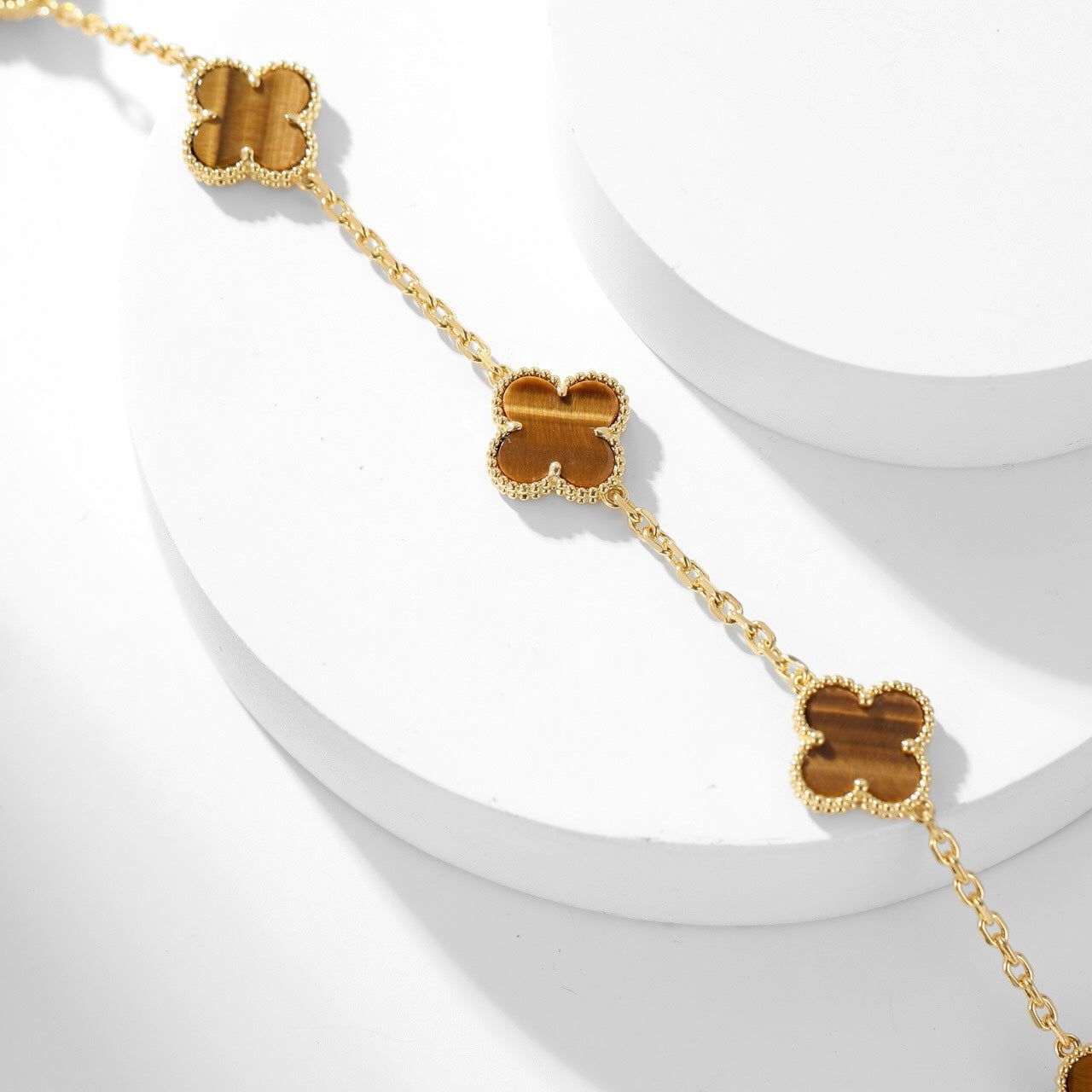 [Rosla]CLOVER 10 MOTIFS TIGER EYE NECKLACE