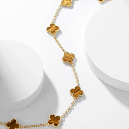 [Rosla]CLOVER 10 MOTIFS TIGER EYE NECKLACE