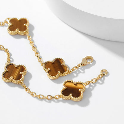 [Rosla]CLOVER 10 MOTIFS TIGER EYE NECKLACE