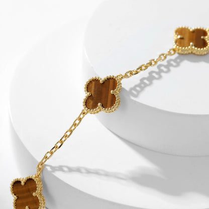 [Rosla]CLOVER 10 MOTIFS TIGER EYE NECKLACE
