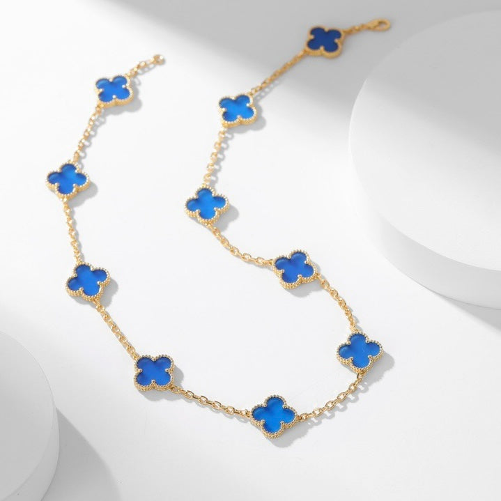[Rosla]CLOVER 10 MOTIFS BLUE AGATE NECKLACE
