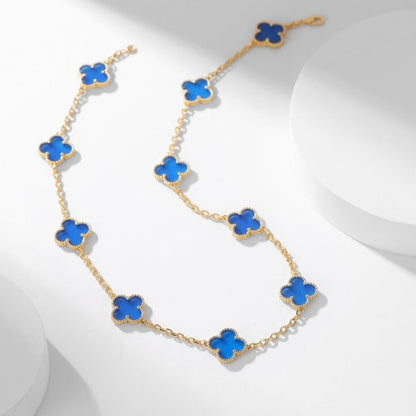 [Rosla]CLOVER 10 MOTIFS BLUE AGATE NECKLACE