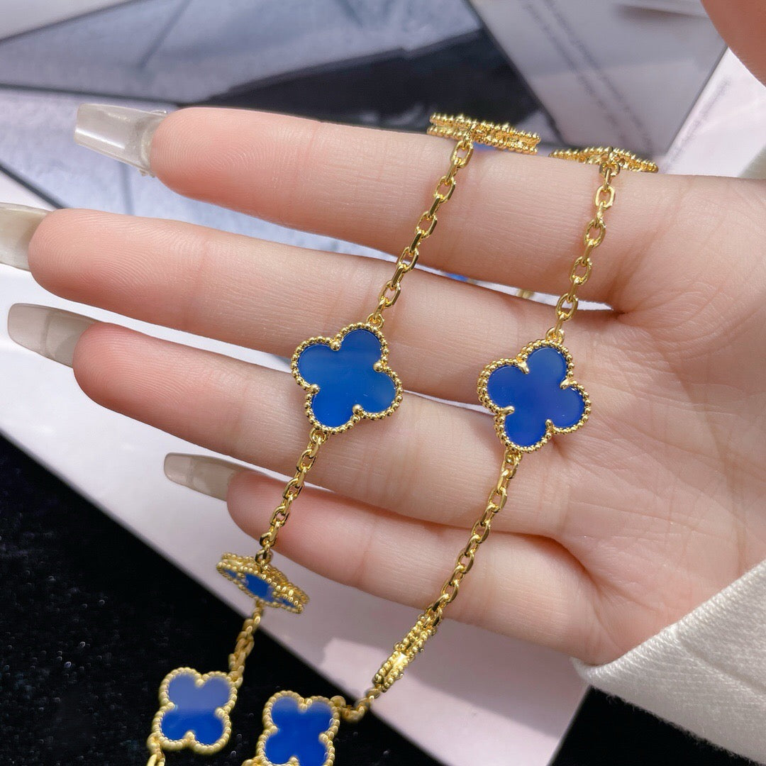 [Rosla]CLOVER 10 MOTIFS BLUE AGATE NECKLACE