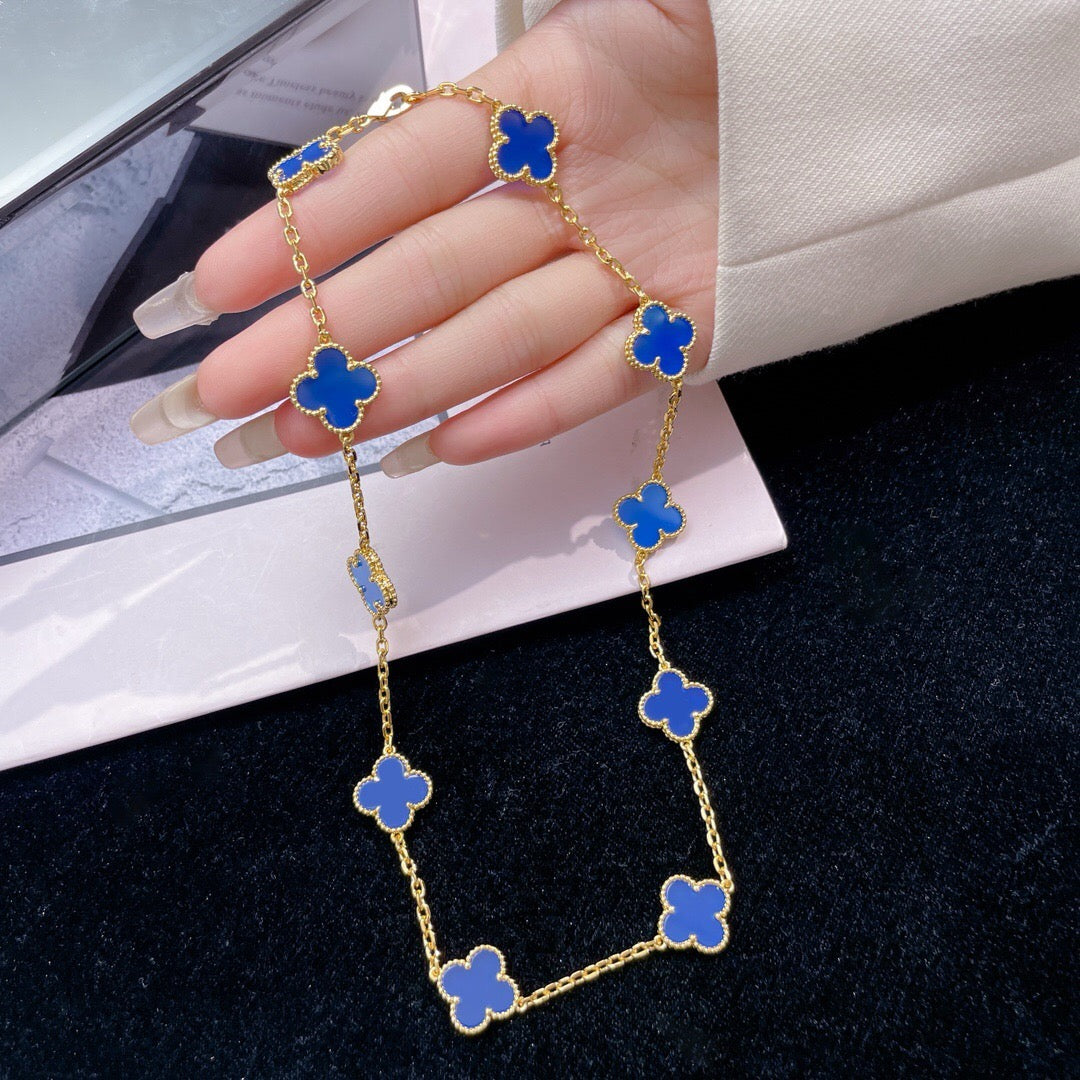 [Rosla]CLOVER 10 MOTIFS BLUE AGATE NECKLACE
