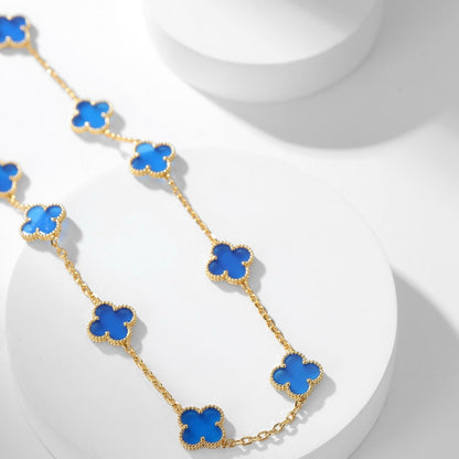 [Rosla]CLOVER 10 MOTIFS BLUE AGATE NECKLACE