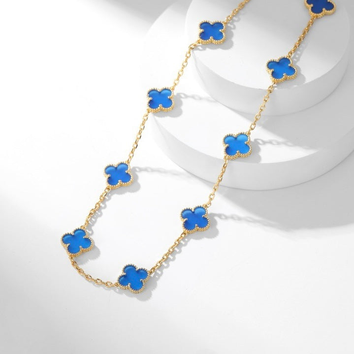 [Rosla]CLOVER 10 MOTIFS BLUE AGATE NECKLACE