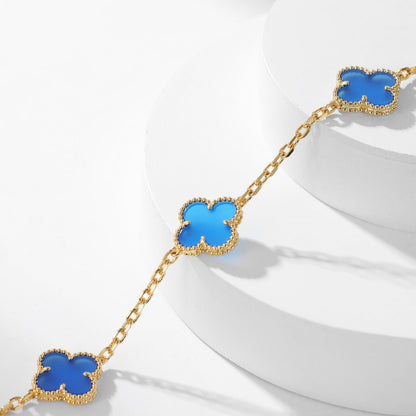 [Rosla]CLOVER 10 MOTIFS BLUE AGATE NECKLACE