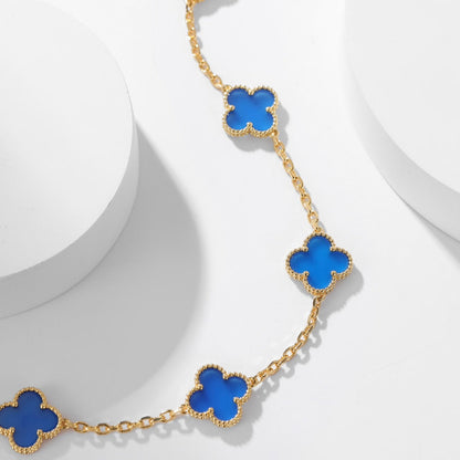 [Rosla]CLOVER 10 MOTIFS BLUE AGATE NECKLACE