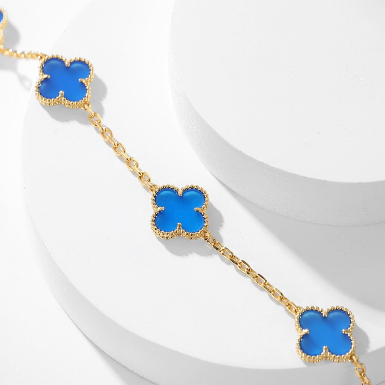 [Rosla]CLOVER 10 MOTIFS BLUE AGATE NECKLACE