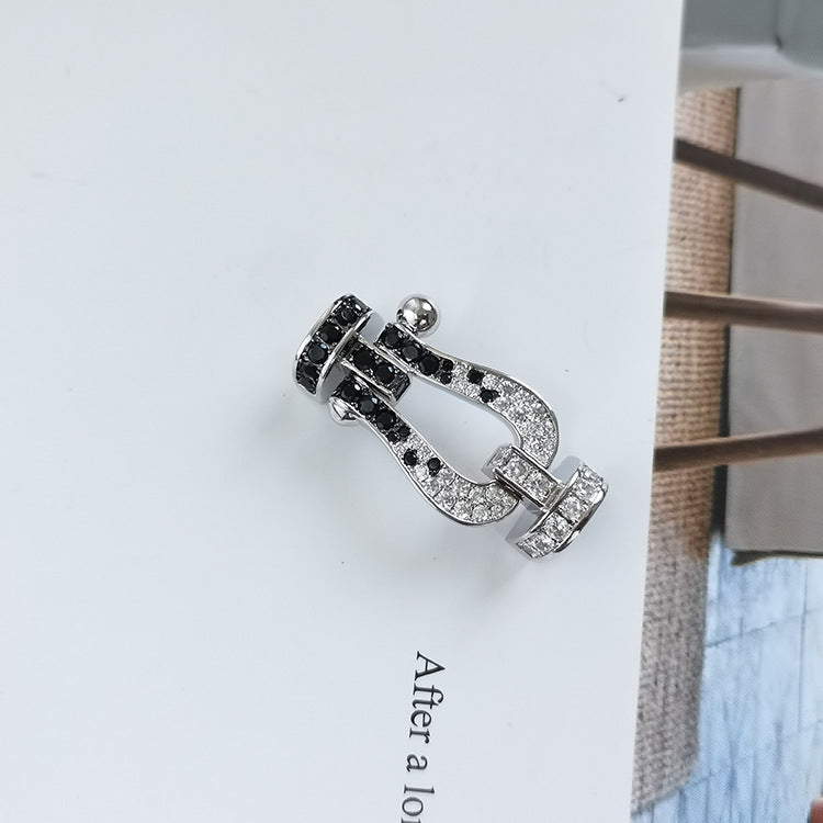 [Rosla]FORCE LARGE HORSESHOE BLACK WHITE DIAMOND BRACELET SILVER