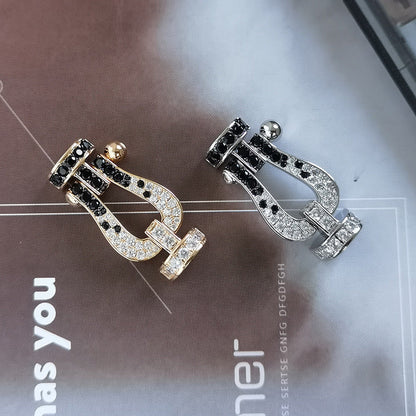 [Rosla]FORCE LARGE HORSESHOE BLACK WHITE DIAMOND BRACELET SILVER