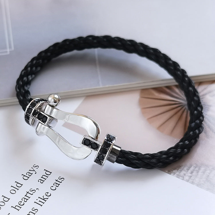 [Rosla]FORCE LARGE HORSESHOE BLACK DIAMOND BRACELET SILVER