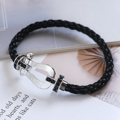 [Rosla]FORCE LARGE HORSESHOE BLACK DIAMOND BRACELET SILVER