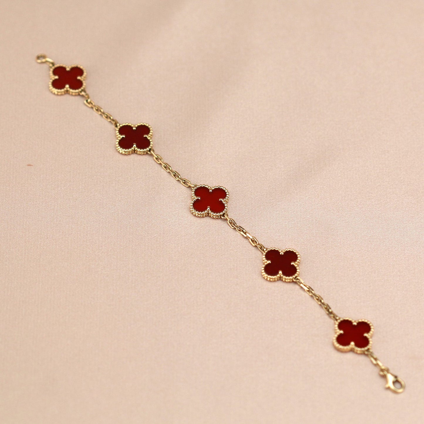 [Rosla]CLOVER 5 MOTIFS RED AGATE  BRACELET
