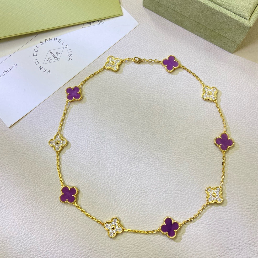 [Rosla]CLOVER 10 MOTIFS  PURPLE VIOLET DIAMOND NECKLACE