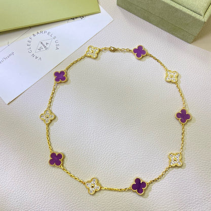 [Rosla]CLOVER 10 MOTIFS  PURPLE VIOLET DIAMOND NECKLACE