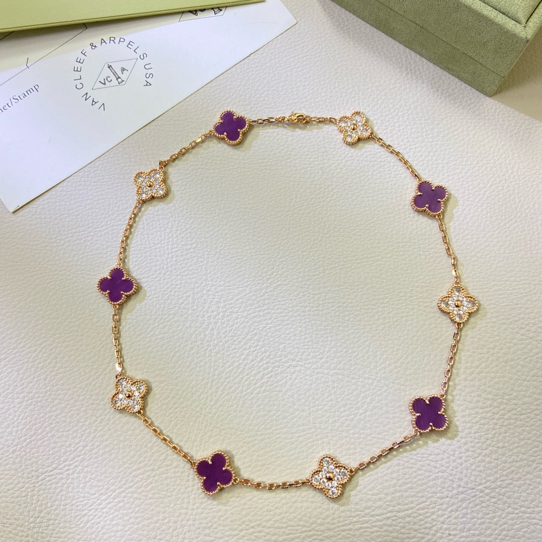 [Rosla]CLOVER 10 MOTIFS  PURPLE VIOLET DIAMOND NECKLACE