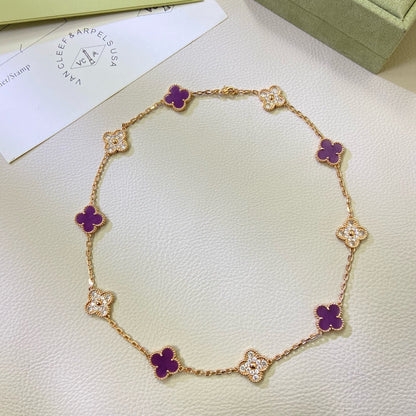 [Rosla]CLOVER 10 MOTIFS  PURPLE VIOLET DIAMOND NECKLACE
