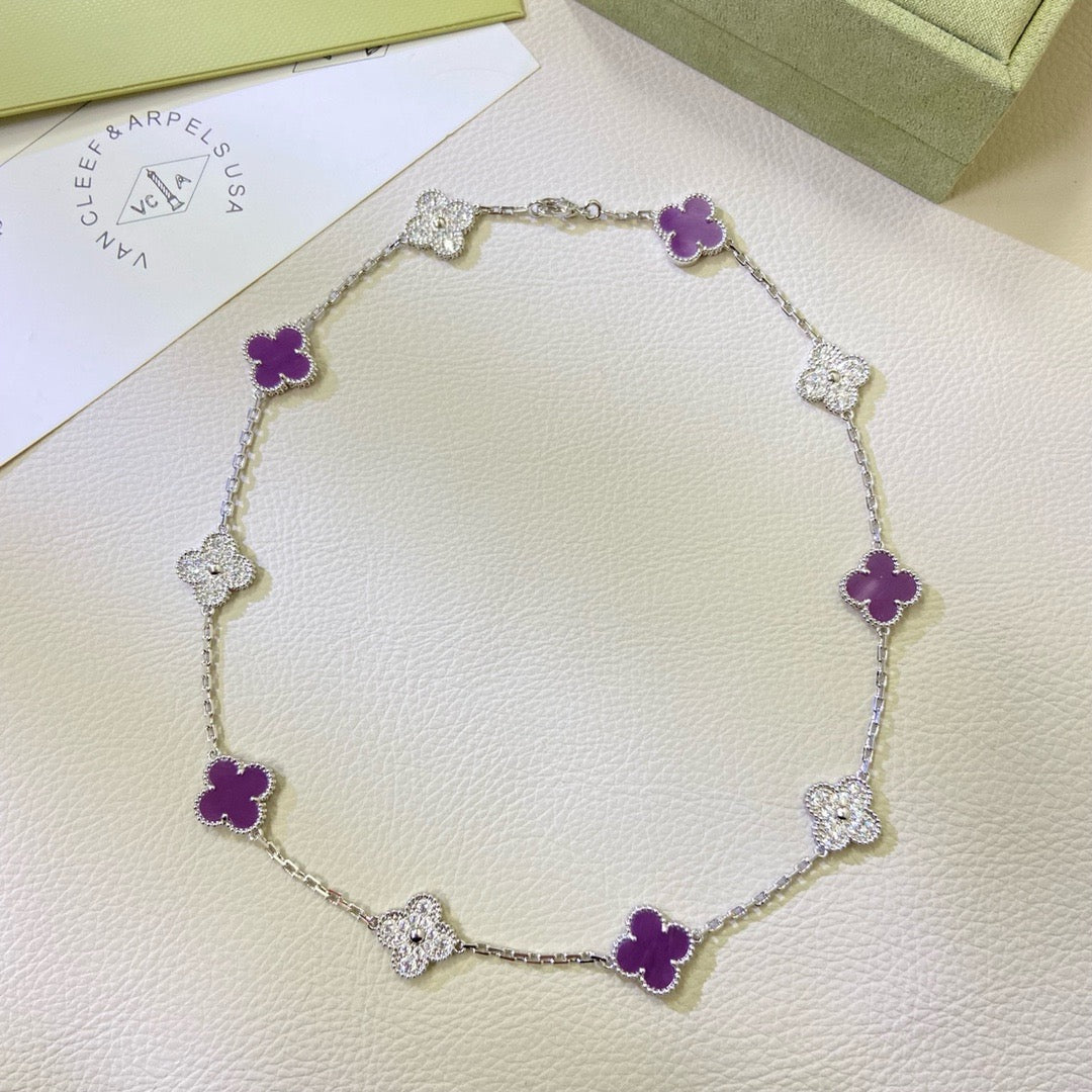 [Rosla]CLOVER 10 MOTIFS  PURPLE VIOLET DIAMOND NECKLACE