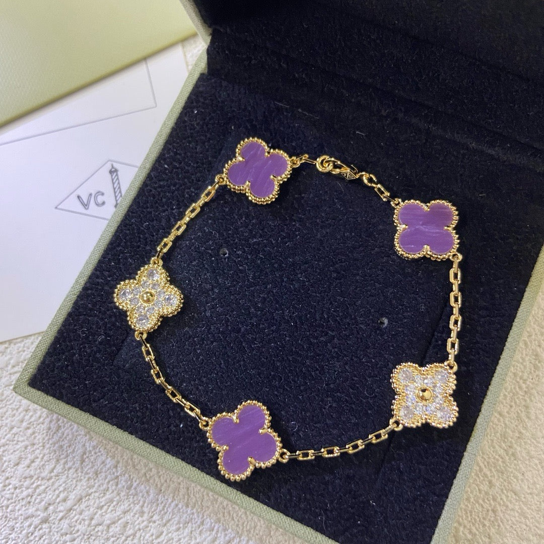 [Rosla]CLOVER  5 MOTIFS  PURPLE VIOLET DIAMOND BRACELET