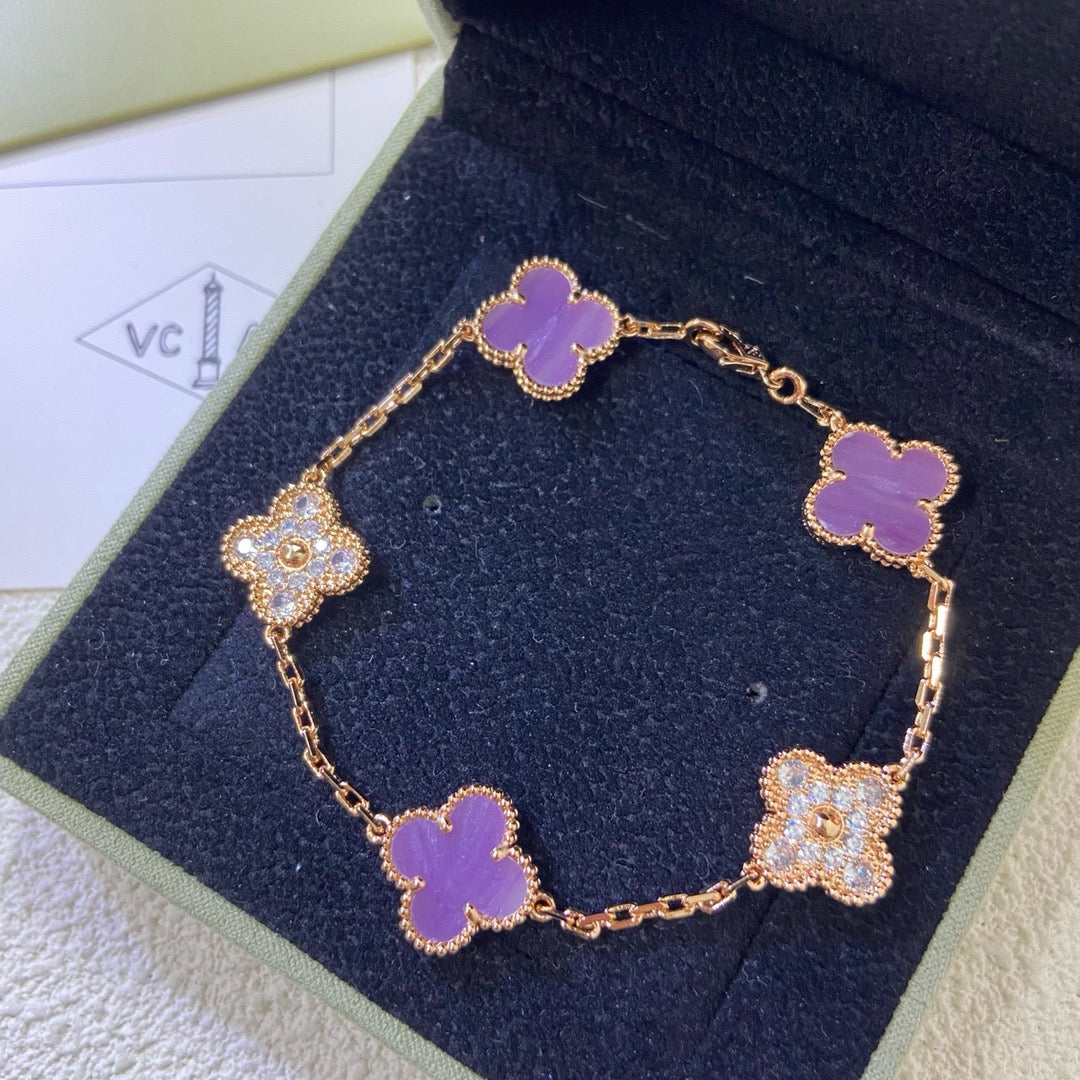 [Rosla]CLOVER  5 MOTIFS  PURPLE VIOLET DIAMOND BRACELET