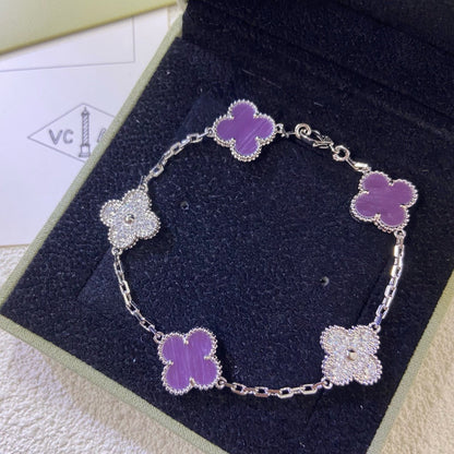 [Rosla]CLOVER  5 MOTIFS  PURPLE VIOLET DIAMOND BRACELET