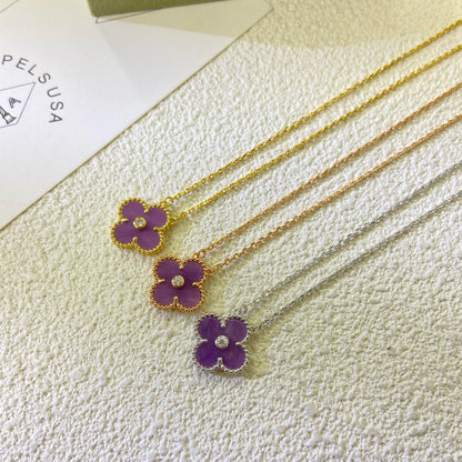 [Rosla]CLOVER 15MM DIAMOND  PURPLE VIOLET NECKLACE