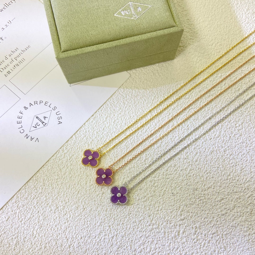 [Rosla]CLOVER 15MM DIAMOND  PURPLE VIOLET NECKLACE