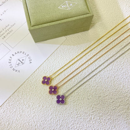 [Rosla]CLOVER 15MM DIAMOND  PURPLE VIOLET NECKLACE