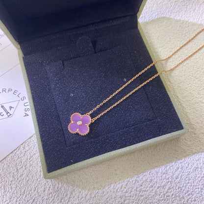 [Rosla]CLOVER 15MM DIAMOND  PURPLE VIOLET NECKLACE