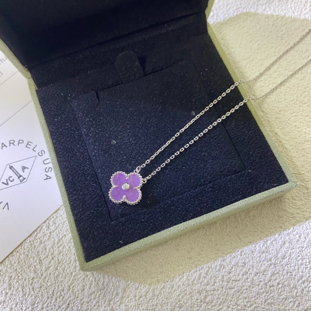[Rosla]CLOVER 15MM DIAMOND  PURPLE VIOLET NECKLACE
