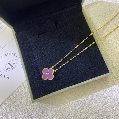 [Rosla]CLOVER 15MM DIAMOND  PURPLE VIOLET NECKLACE