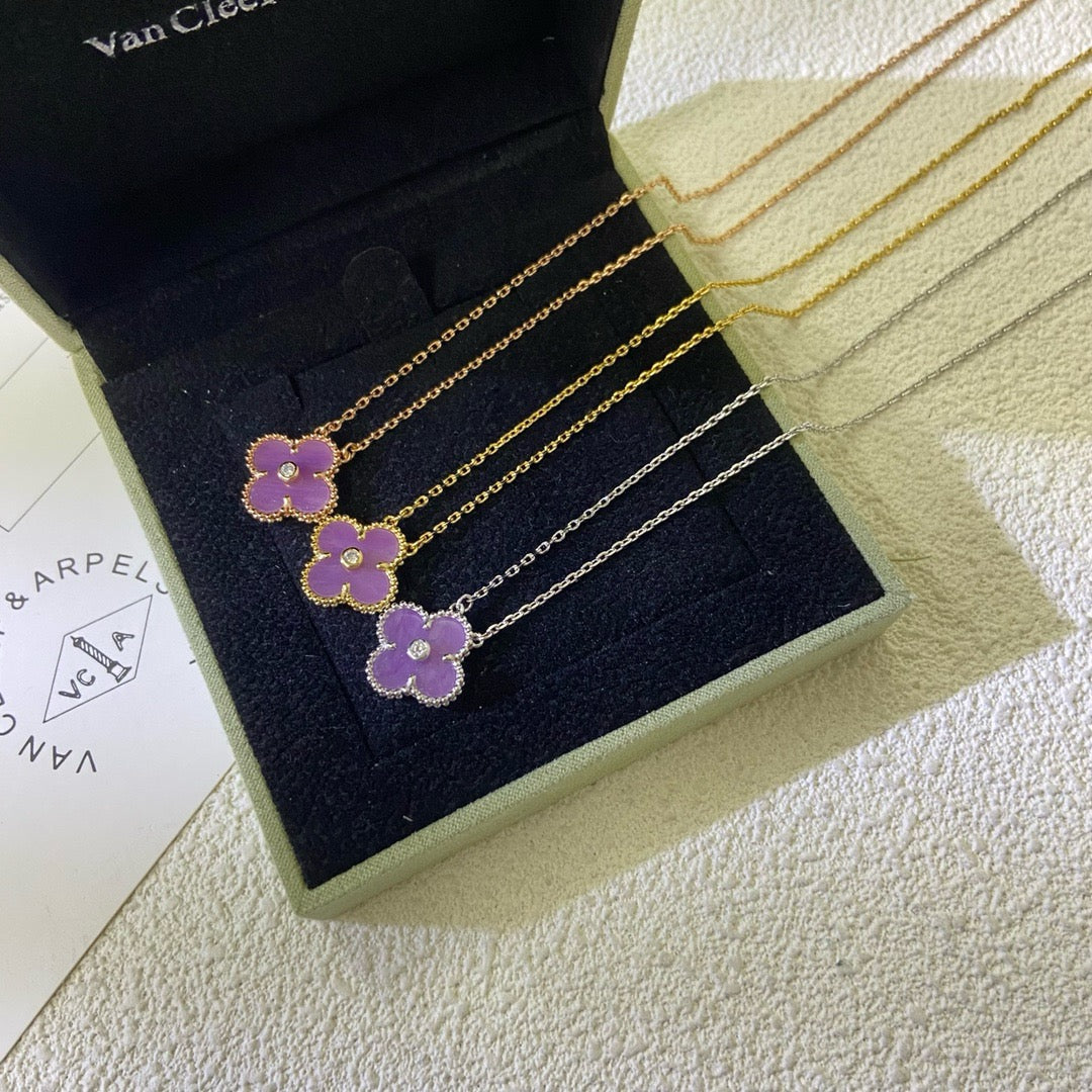 [Rosla]CLOVER 15MM DIAMOND  PURPLE VIOLET NECKLACE