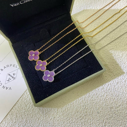 [Rosla]CLOVER 15MM DIAMOND  PURPLE VIOLET NECKLACE