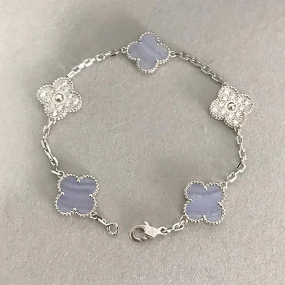 [Rosla]CLOVER  5 MOTIF DIAMOND PURPLE CHALCEDONY BRACELET SILVER