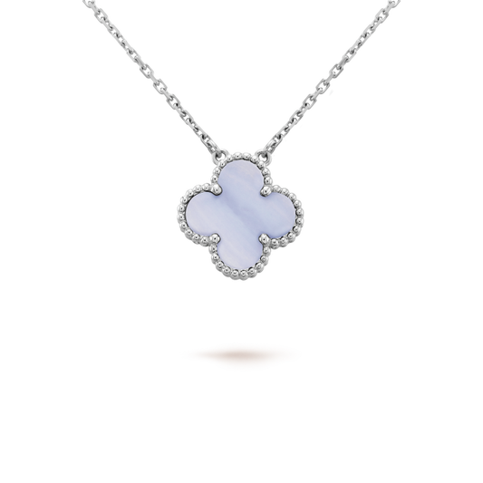 [Rosla]CLOVER 15MM BLUE CHALCEDONY NECKLACE SILVER