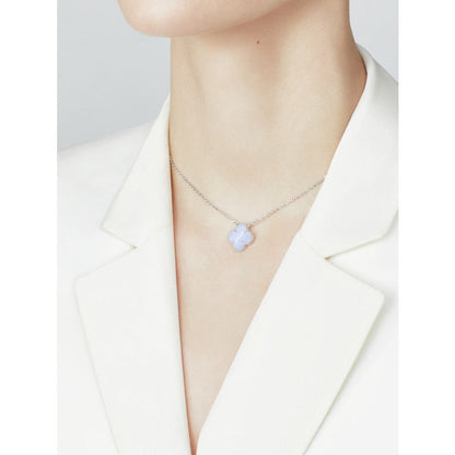 [Rosla]CLOVER 15MM BLUE CHALCEDONY NECKLACE SILVER