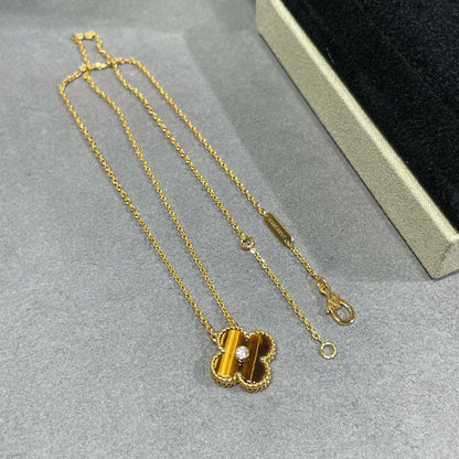 [Rosla]CLOVER 15MM DIAMOND AND YELLOW TIGER'S EYE AGATE necklace