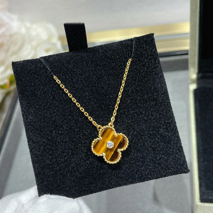 [Rosla]CLOVER 15MM DIAMOND AND YELLOW TIGER'S EYE AGATE necklace