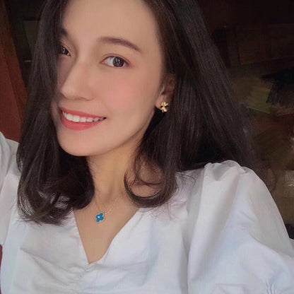 [Rosla]CLOVER 15MM DIAMOND AND BLUE AGATE NECKLACE