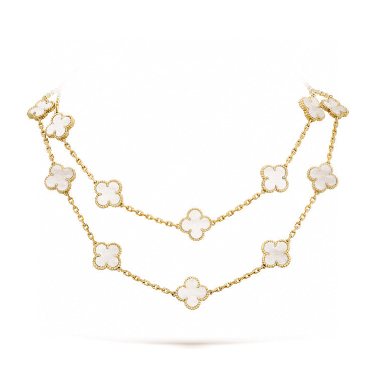 [Rosla]CLOVER 20 MOTIFS WHITE MOP NECKLACE