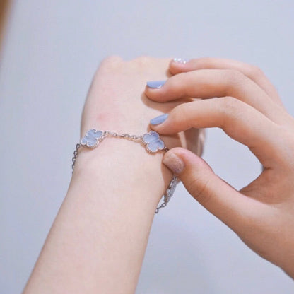 [Rosla]CLOVER  5 MOTIF PURPLE CHALCEDONY BRACELET SILVER