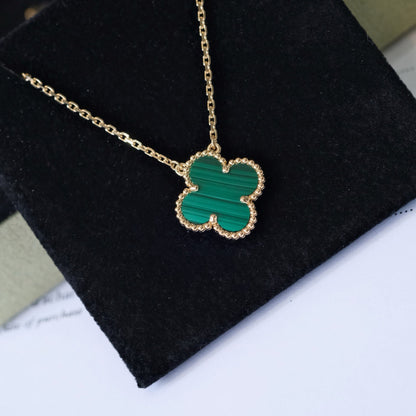 [Rosla]CLOVER 15MM MALACHITE SINGLE FLOWER  NECKLACE