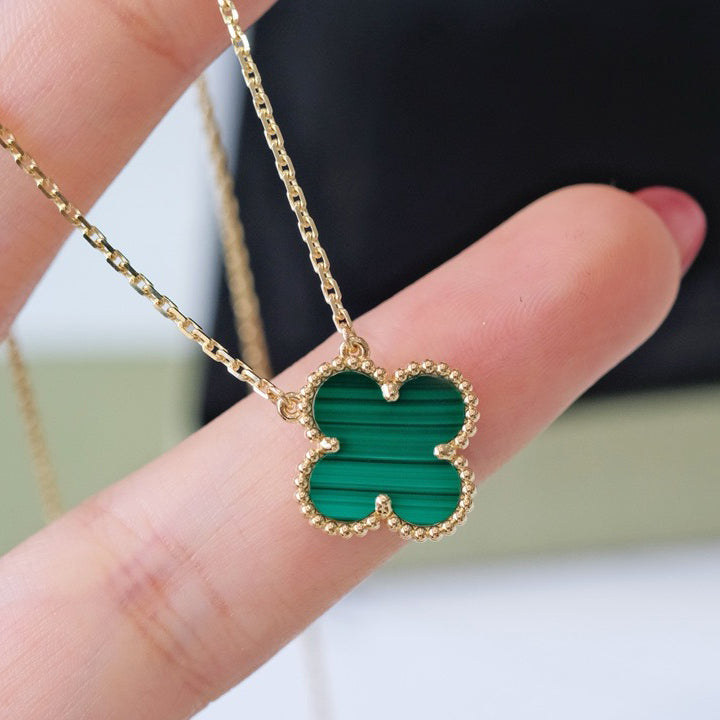 [Rosla]CLOVER 15MM MALACHITE SINGLE FLOWER  NECKLACE