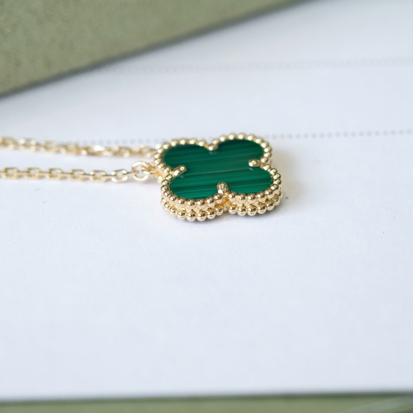 [Rosla]CLOVER 15MM MALACHITE SINGLE FLOWER  NECKLACE