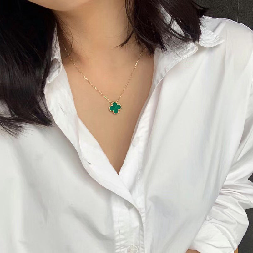 [Rosla]CLOVER 15MM MALACHITE SINGLE FLOWER  NECKLACE