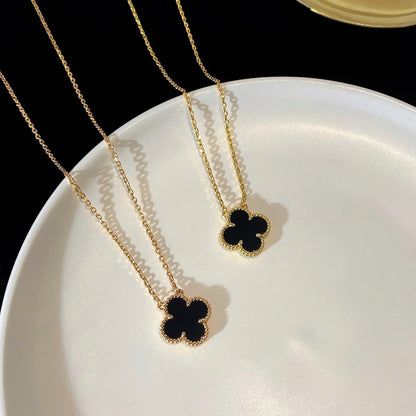 [Rosla]CLOVER 15MM BLACK ONYX SINGLE FLOWER NECKLACE