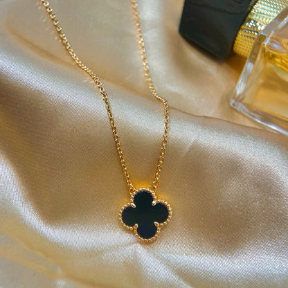 [Rosla]CLOVER 15MM BLACK ONYX SINGLE FLOWER NECKLACE