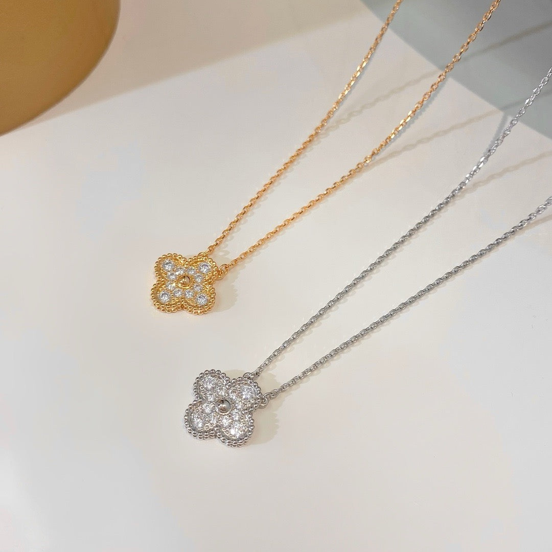 [Rosla]CLOVER 15MM DIAMOND SINGLE FLOWER NECKLACE